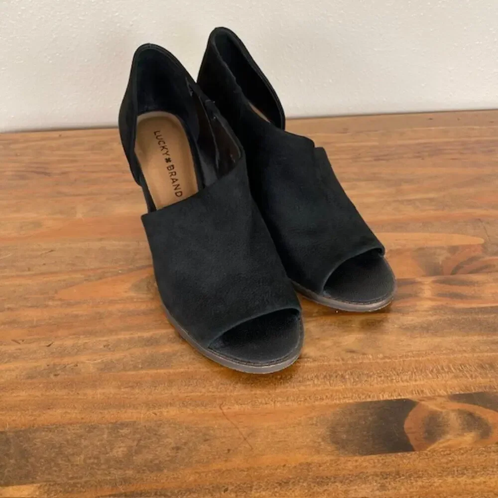 Lucky Brand Black Open Toe Wedge Tylera Booties - SIze 8